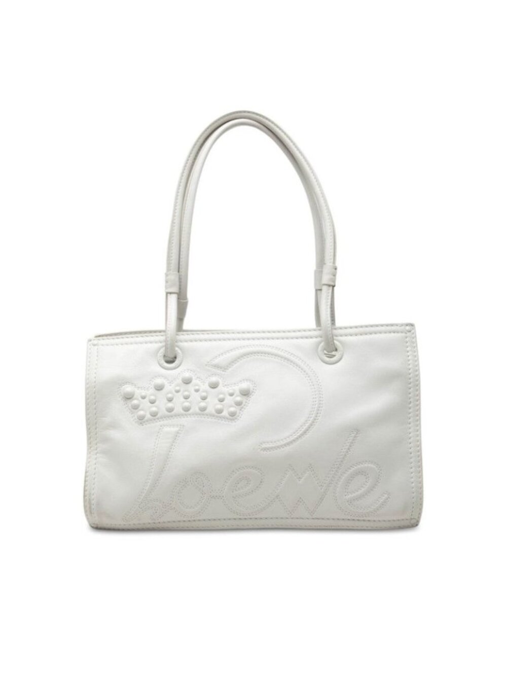 Loewe Crown Studs Tote Shoulder Bag White Leather